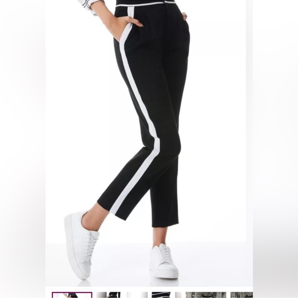 Alice + Olivia Esta cropped Women's Black Pants with White Stripe